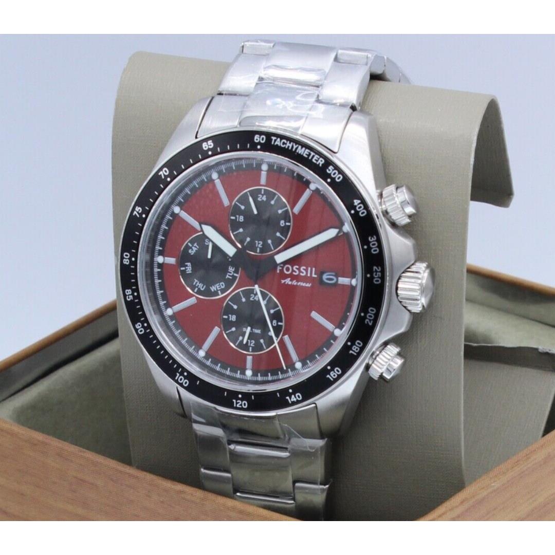 Fossil Autocross Silver Red Black Chronograph BQ2895 Men`s Watch