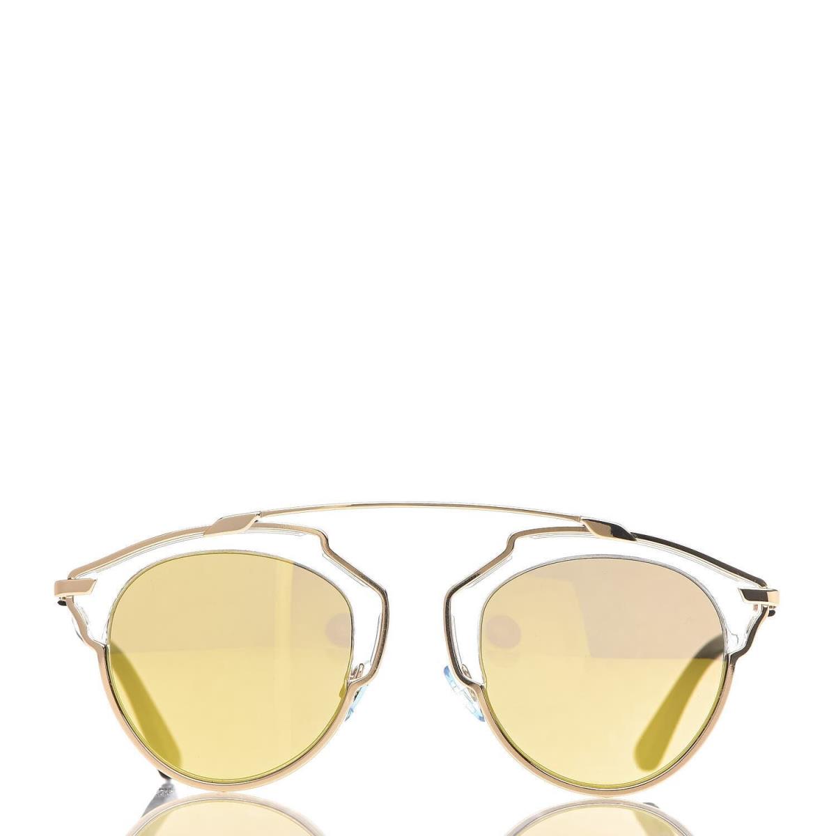 Christian Dior So Real Sunglasses Womens Gold Yellow Mirror Aviator Half Rim