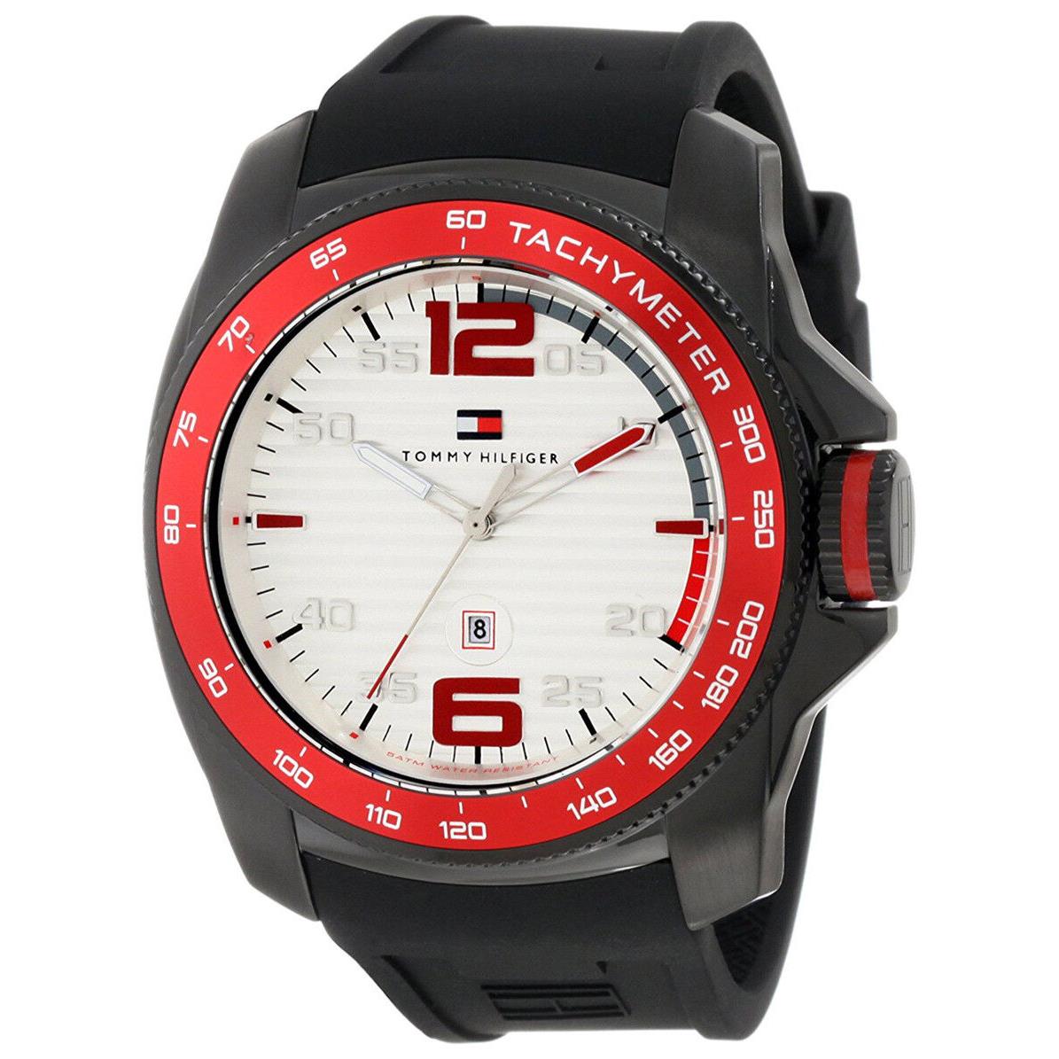 Tommy Hilfiger 1790854 Sport White Dial Black Silicone Strap Men`s Watch