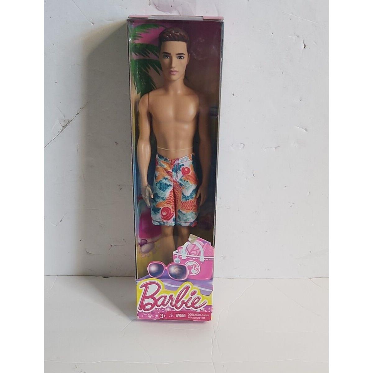 Barbie Ken Beach Day Surf 2013 Mattel BCN28 Holding Beach Shorts Board Rare