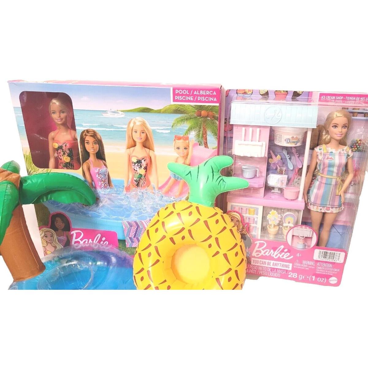 Barbie Blitz Ice Cream Shop Pool Set 2 Dolls Slide 2 Float Bundle Pet