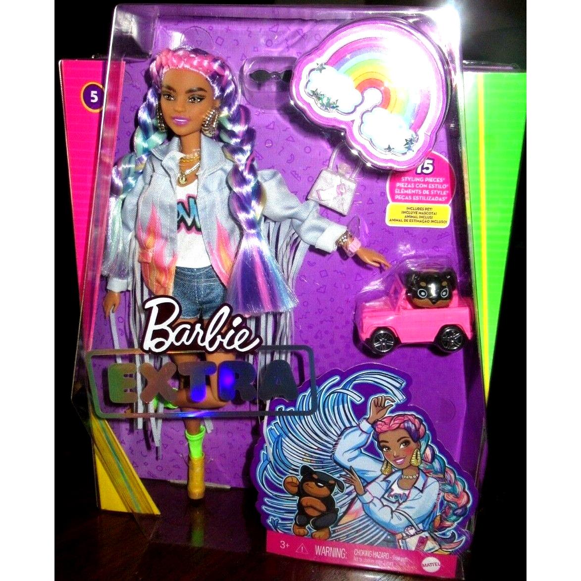 Barbie Extra 5 Collector Barbie Doll and Pet 15 Styling Pieces