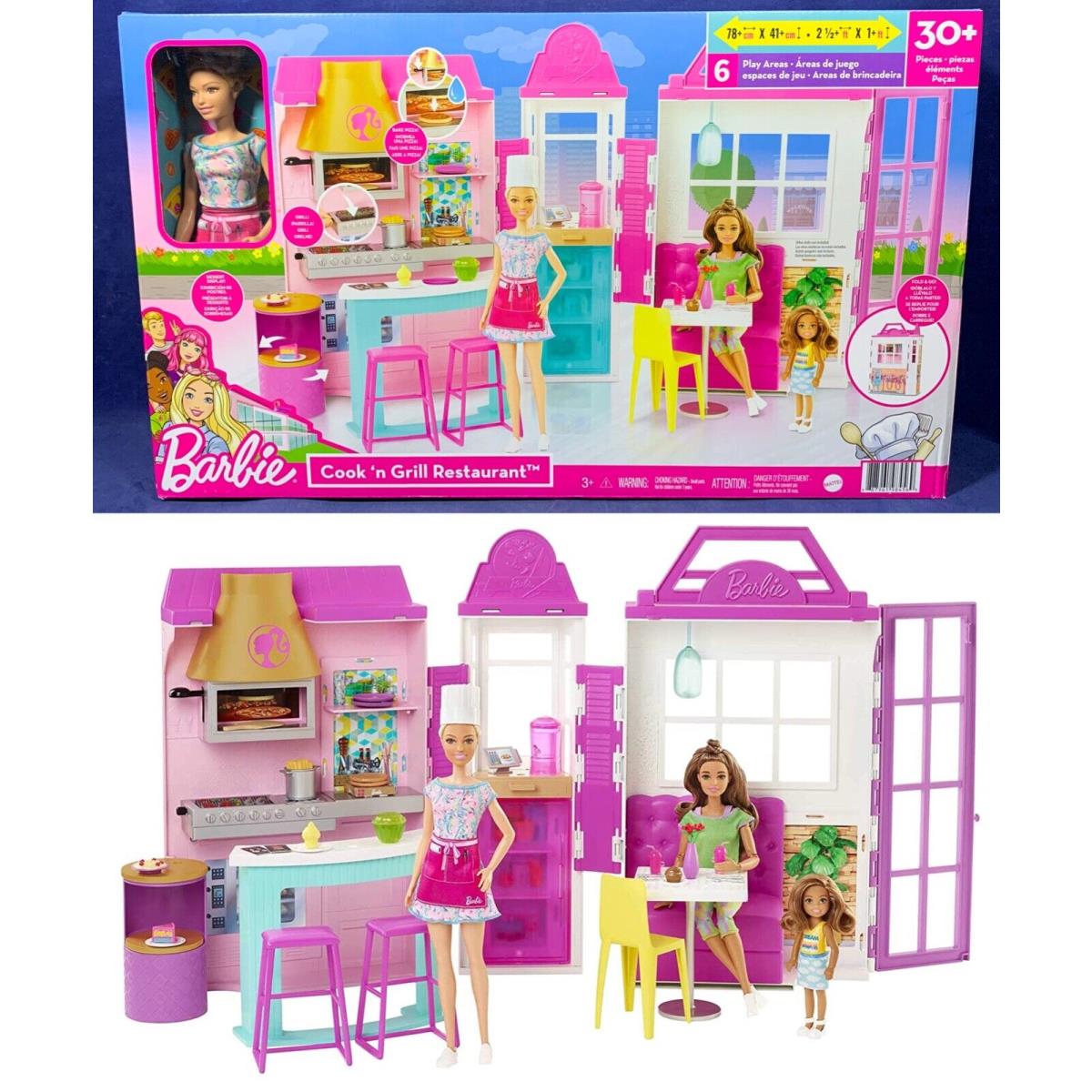 Barbie Cook `n Grill Restaurant Doll Playset Fold GO Portable 30+ Pieces