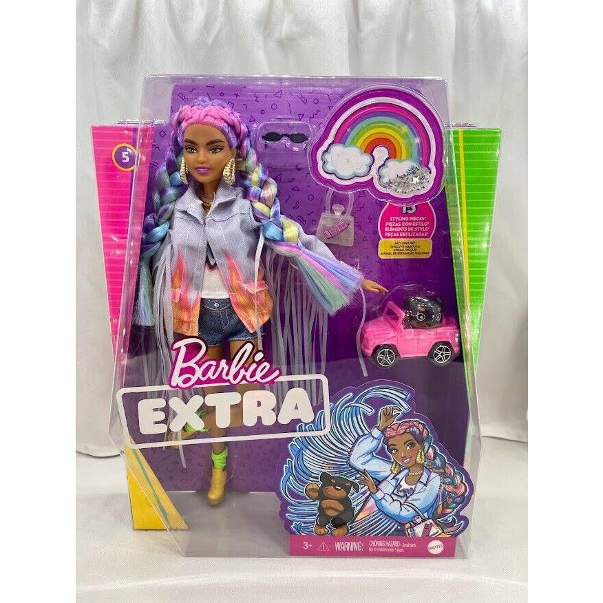 Barbie Extra 5 -GRN29 - Long Fringe Denim Jacket - Pet Puppy -mattel - Nrfb