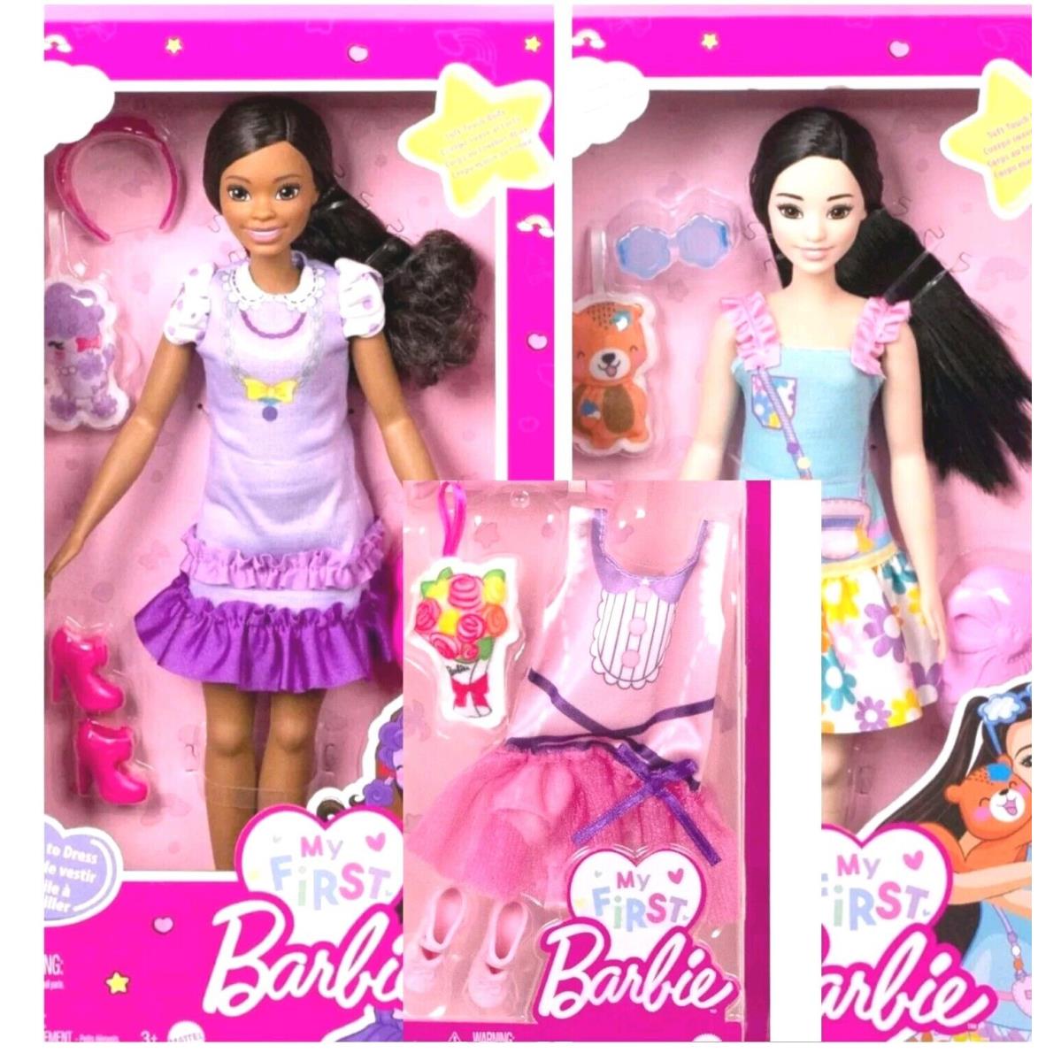 Barbie My First Barbie Preschool Doll Brooklyn+ Renee 13.5 + Outfit Bundle 3