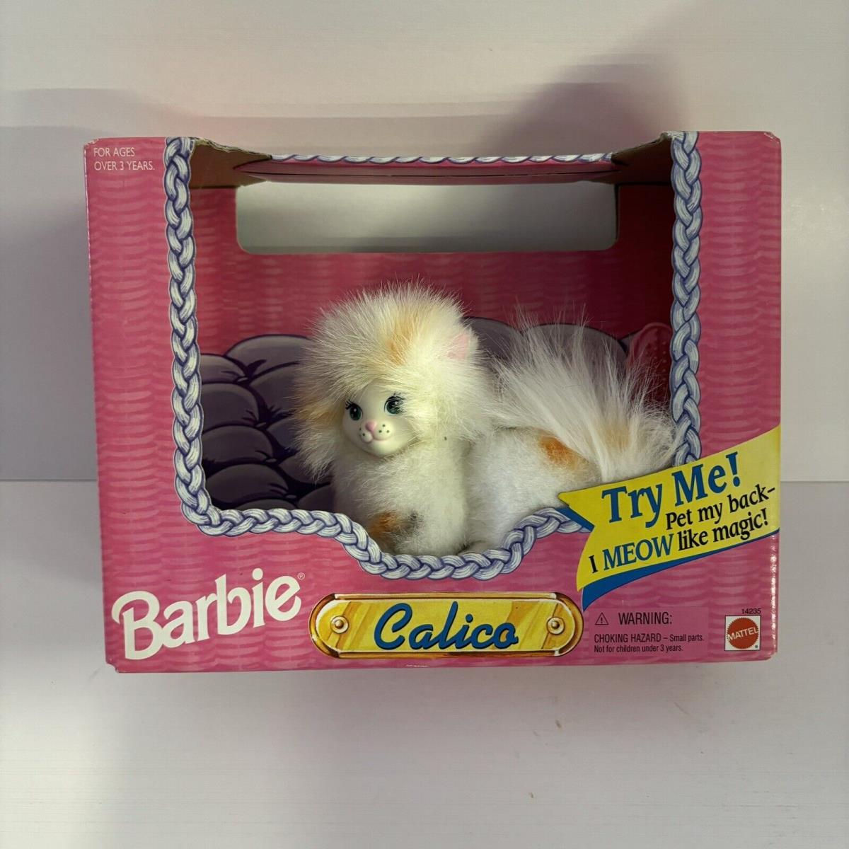 1995 Mattel Barbie Calico Kitten Meows When You Pet Her Nos Works Htf