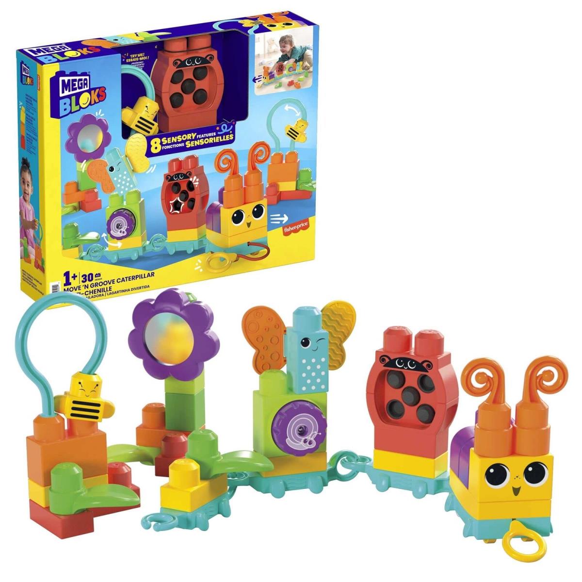 Mega Bloks Fisher-price Sensory Building Blocks Toy Move n Groove Caterpillar T