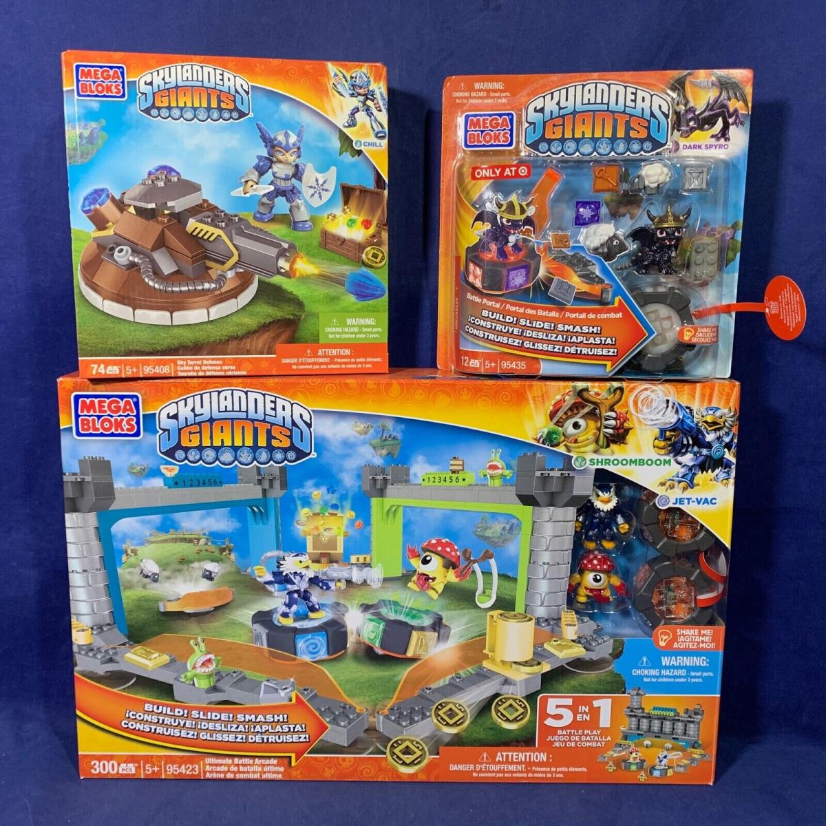 3 Skylanders Giants Mega Bloks Sets Battle Arcade Sky Turret 95423 95435 95408