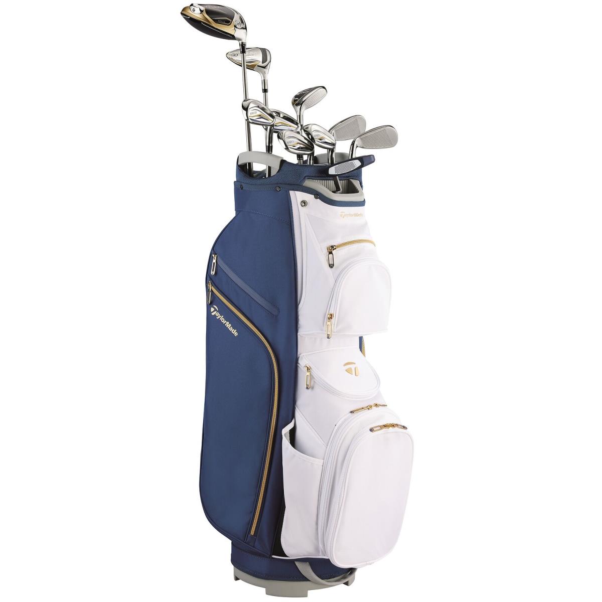 Left Handed Women Taylormade Kalea Gold Cart Blue/white Complete Set Club Set - Blue, Gold, White