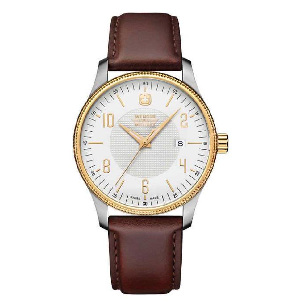 Wenger 1300077 Terragraph Brown Leather Strap Date Swiss Made Men`s Watch