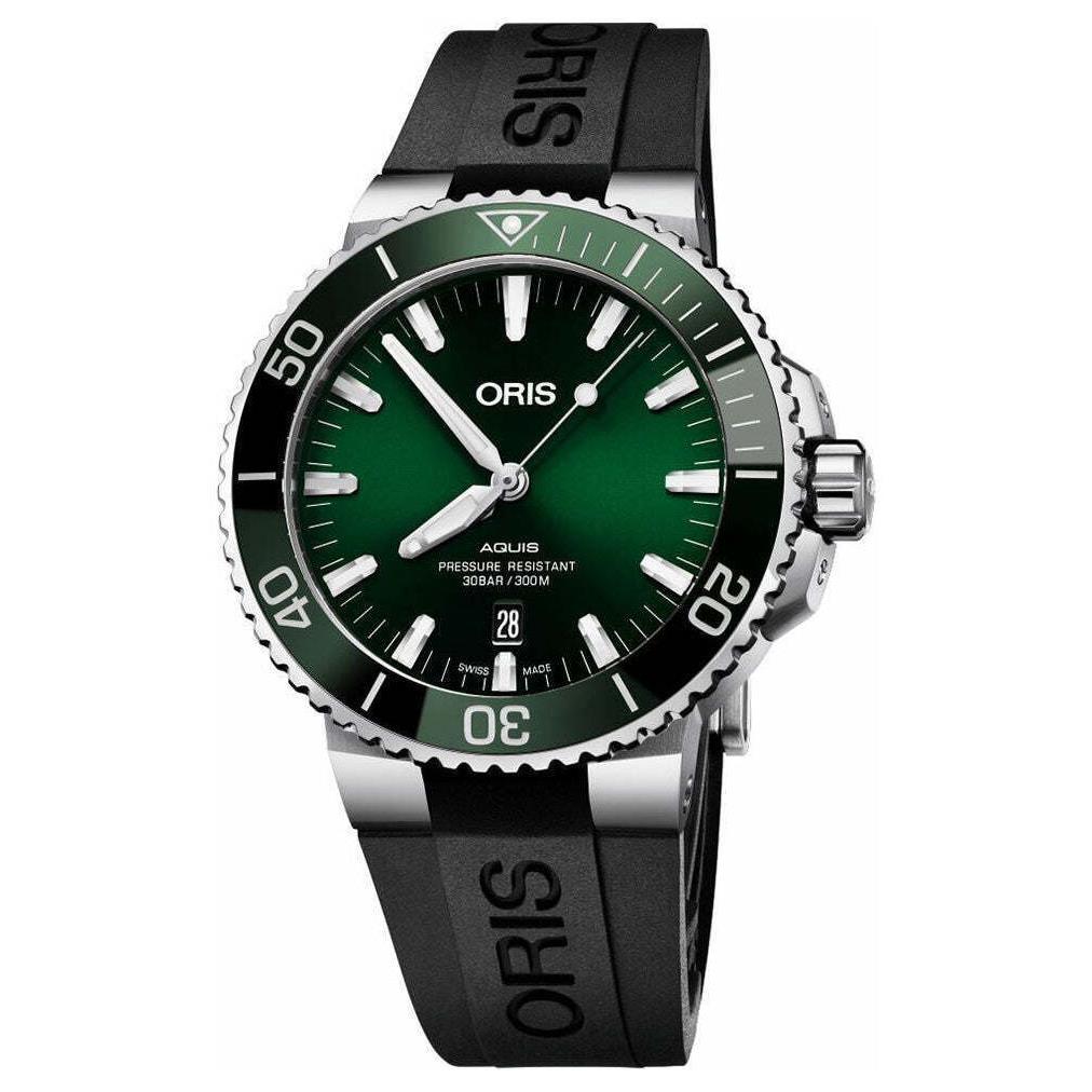 Oris Aquis Automatic Green Dial Black Rubber Divers Mens Watch 733 7766 4157-RS