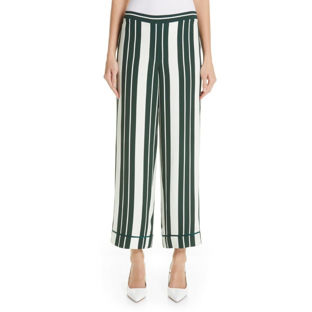 Rag & Bone Oscar DE LA Renta Striped Crepe Straight-leg Pants In Green 10 NDS1 RV$1490