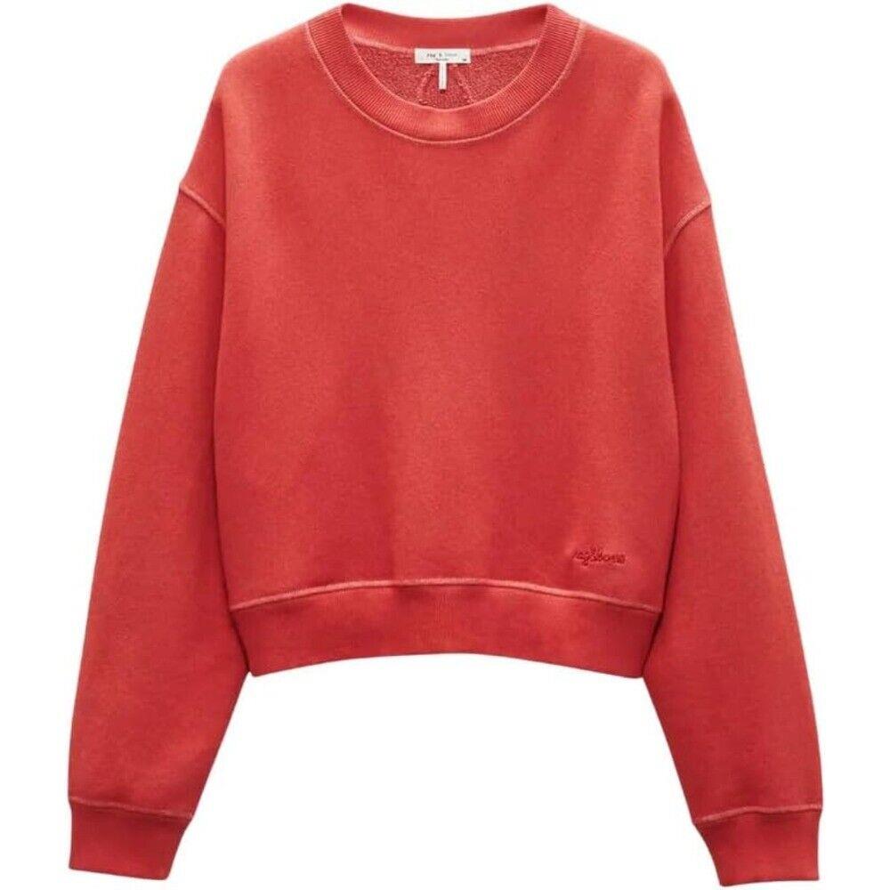 Rag Bone Women Sweatshirt Vintage Terry Crew Neck Long Sleeves Solid Red