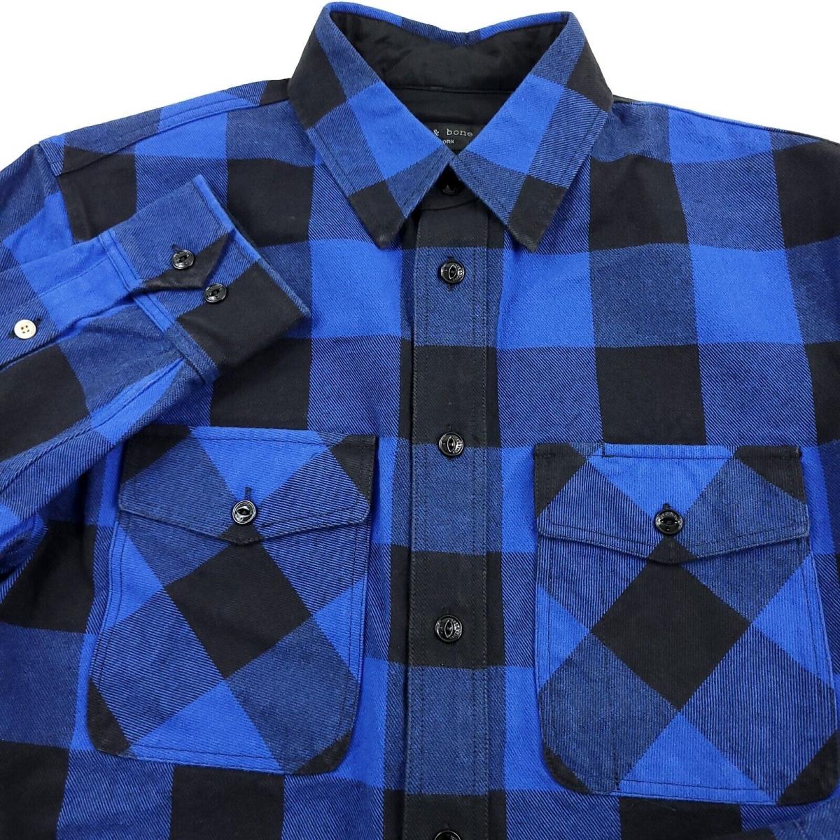 Rag Bone Blue Black Plaid Cotton Flannel Shirt Jacket Mens Size Small