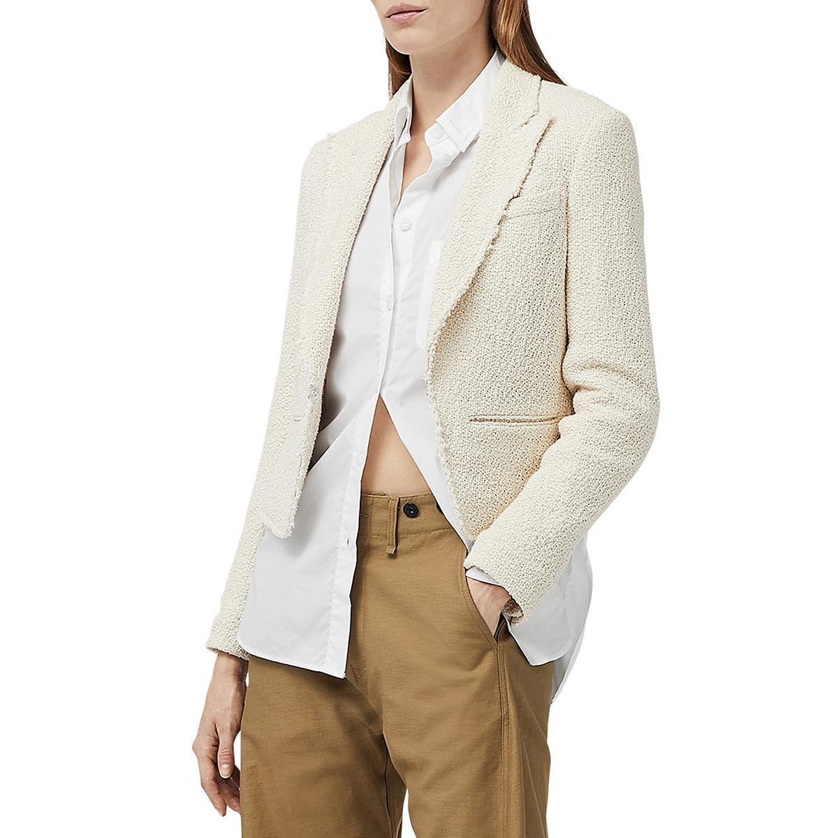 Rag Bone Womens Elle White Cotton Tweed Cropped Open-front Blazer 4 Bhfo 6882