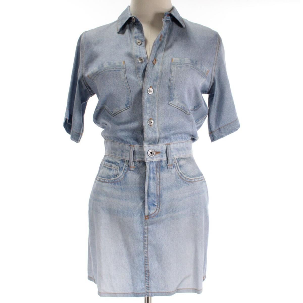 Rag Bone Collared Short Sleeve Button Up Denim Dress Size XS in Light Blue