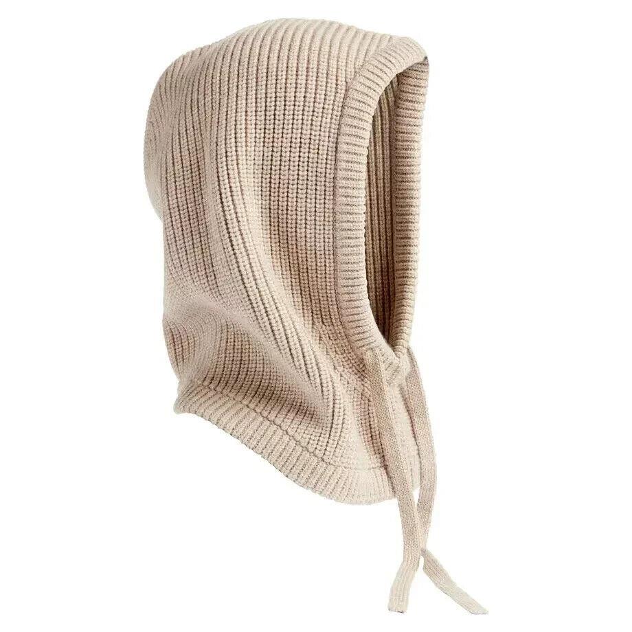 Rag Bone Hat Womens Tan Wool Carolina Hood Drawstring Knit Taupe