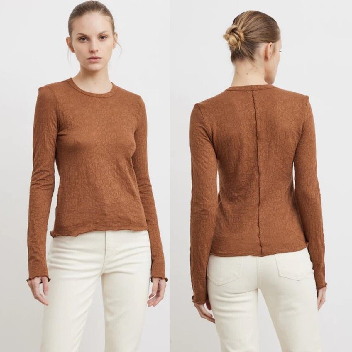 Rag Bone Gemma Jacquard Long Sleeve Brown Top Size Xxs