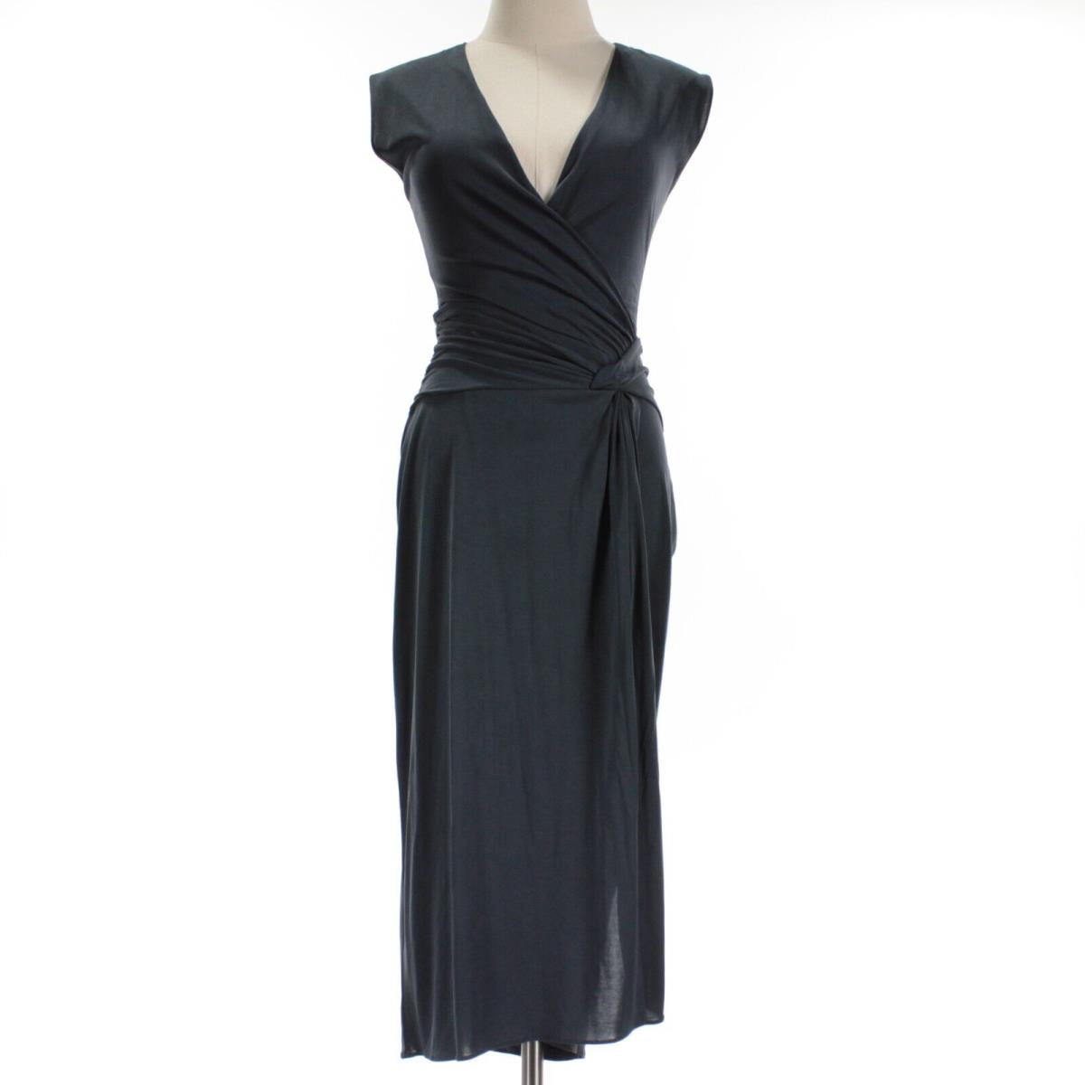 Rag Bone Sleeveless V-neck Ruched Dress with Slit Size XS in Solid Blue