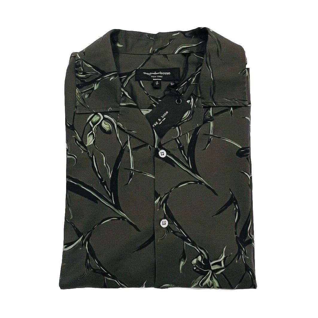 Rag Bone Men`s Avery Floral Army Green Button Down Shirt Size Small