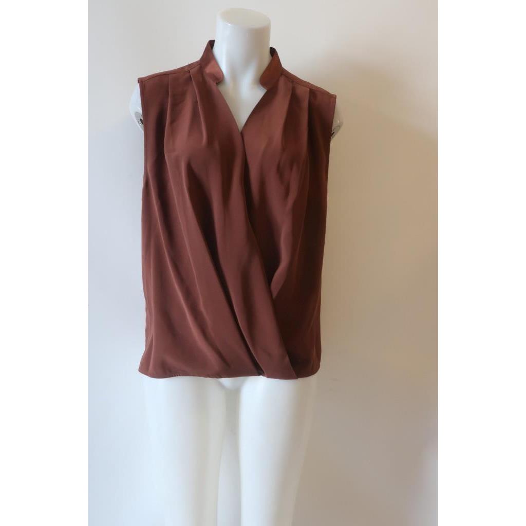 Womens Rag Bone Brown Sleeveless Surplice Meredith Blouse Top L