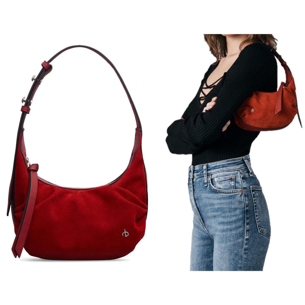 Rag Bone Commuter Mini Hobo Womens Suede Leather Shoulder Bag Purse Ruby Red