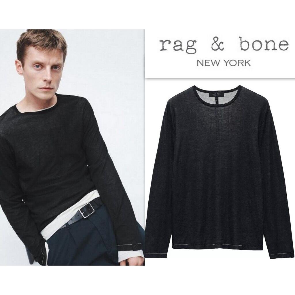 Rag Bone Icons Banks Double Faced Cotton Long Sleeve Tee Size L Black