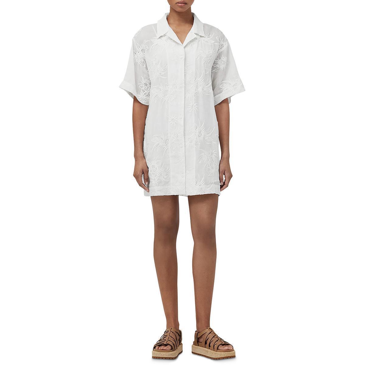 Rag Bone Womens Reed White Eyelet Midi Short Sleeve Shirtdress L Bhfo 6522