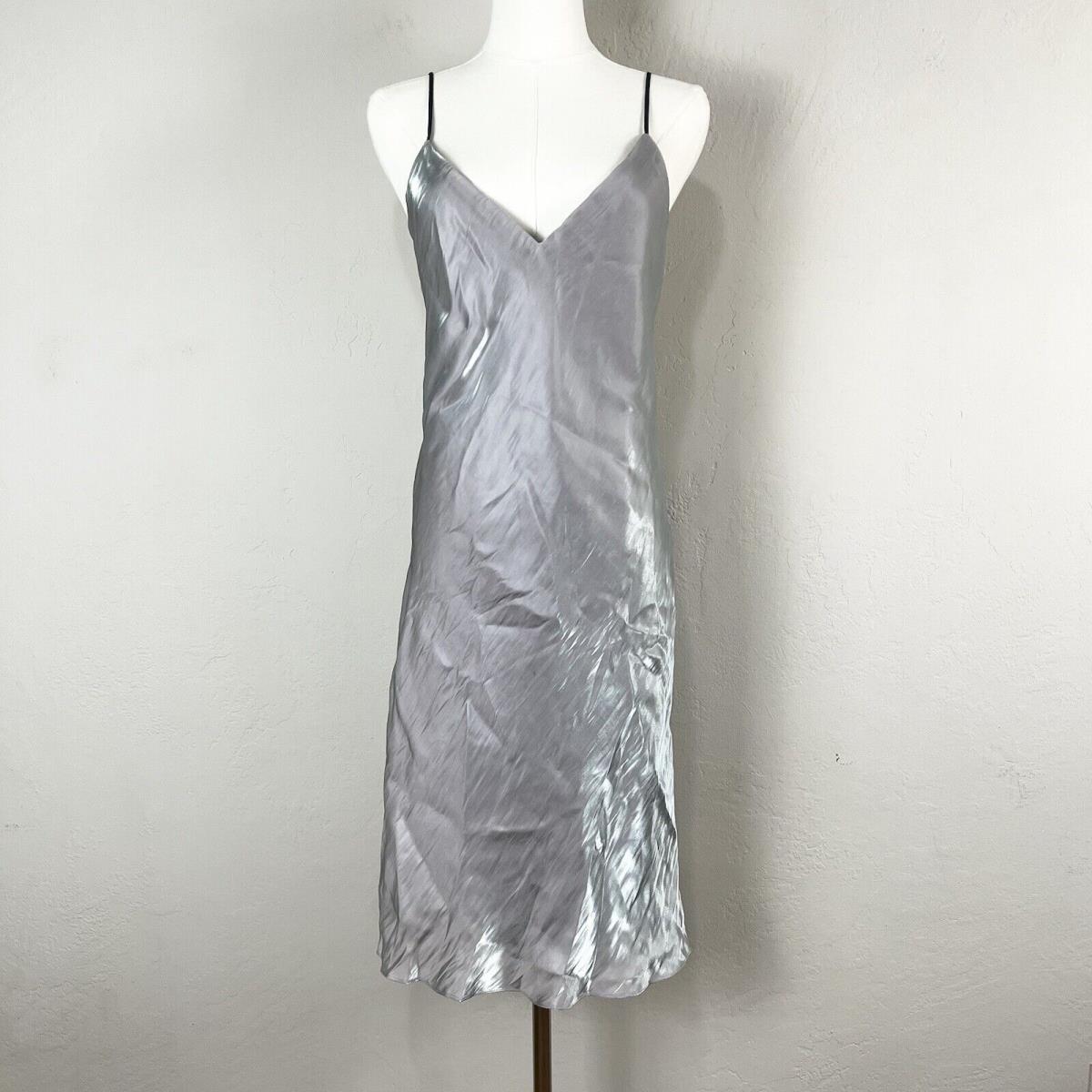 Rag Bone Astrid Silver Metallic Silk Lined Slip Midi Dress Size 6