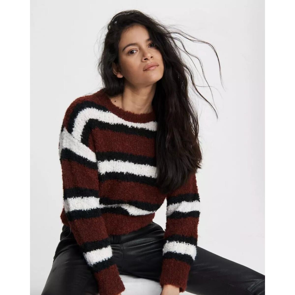 Rag Bone Robyn Striped Pullover Knit Sweater Black Red Womens Size Xxs