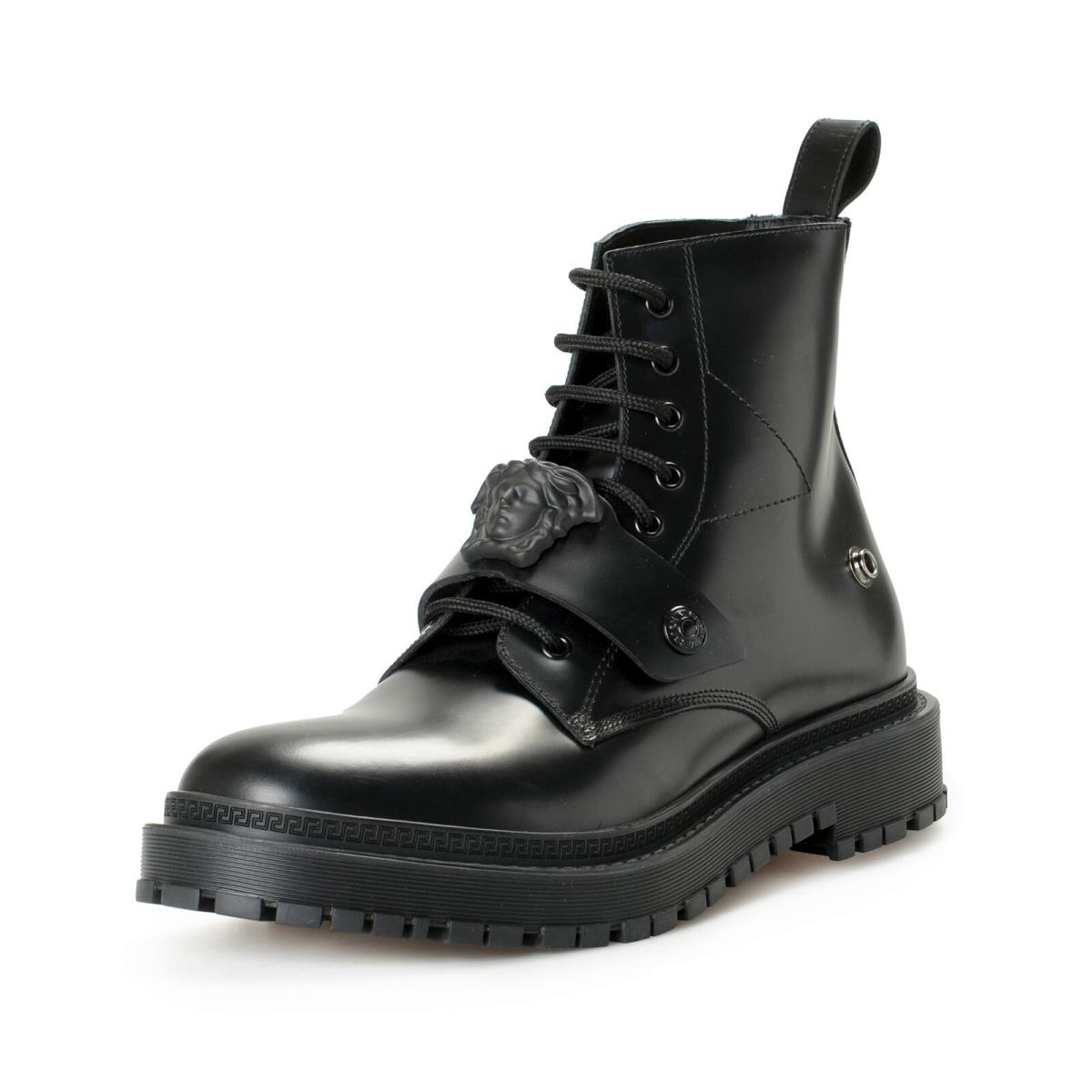 Versace Men`s Ultra Black Leather Medusa Ankle Boots Shoes