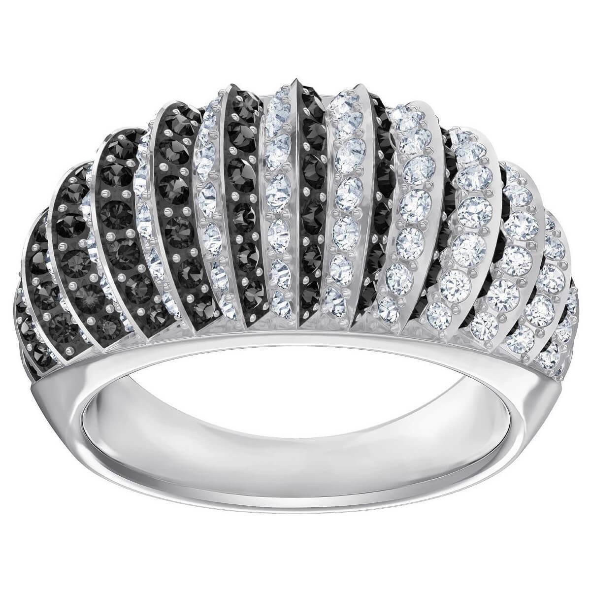 Swarovski Luxury Domed Ring Black in Rhodium - Size 6 - Rrp