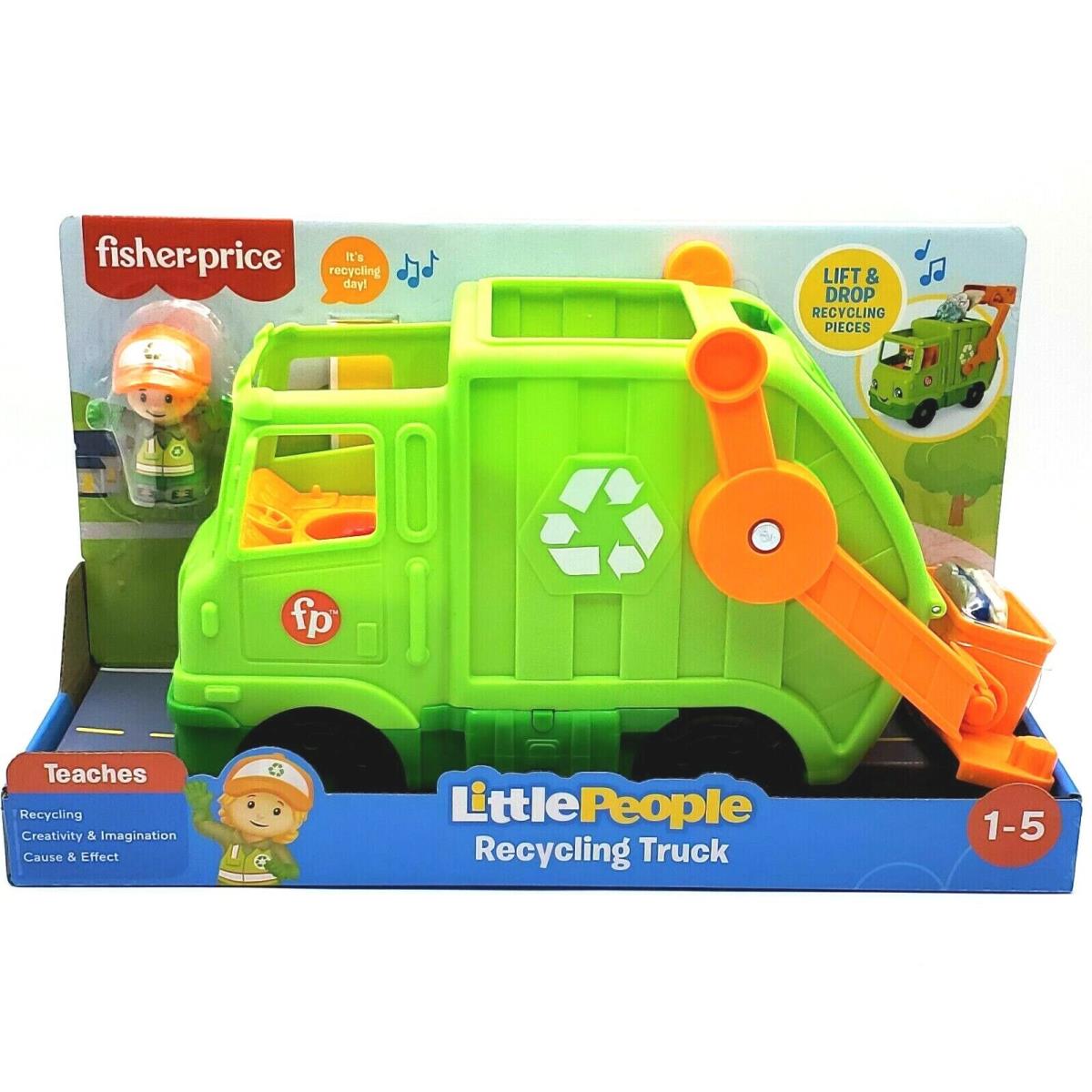 Fisher Price Little People Recycling Toy Truck 1 Figure Singing Sounds Ages 1-5