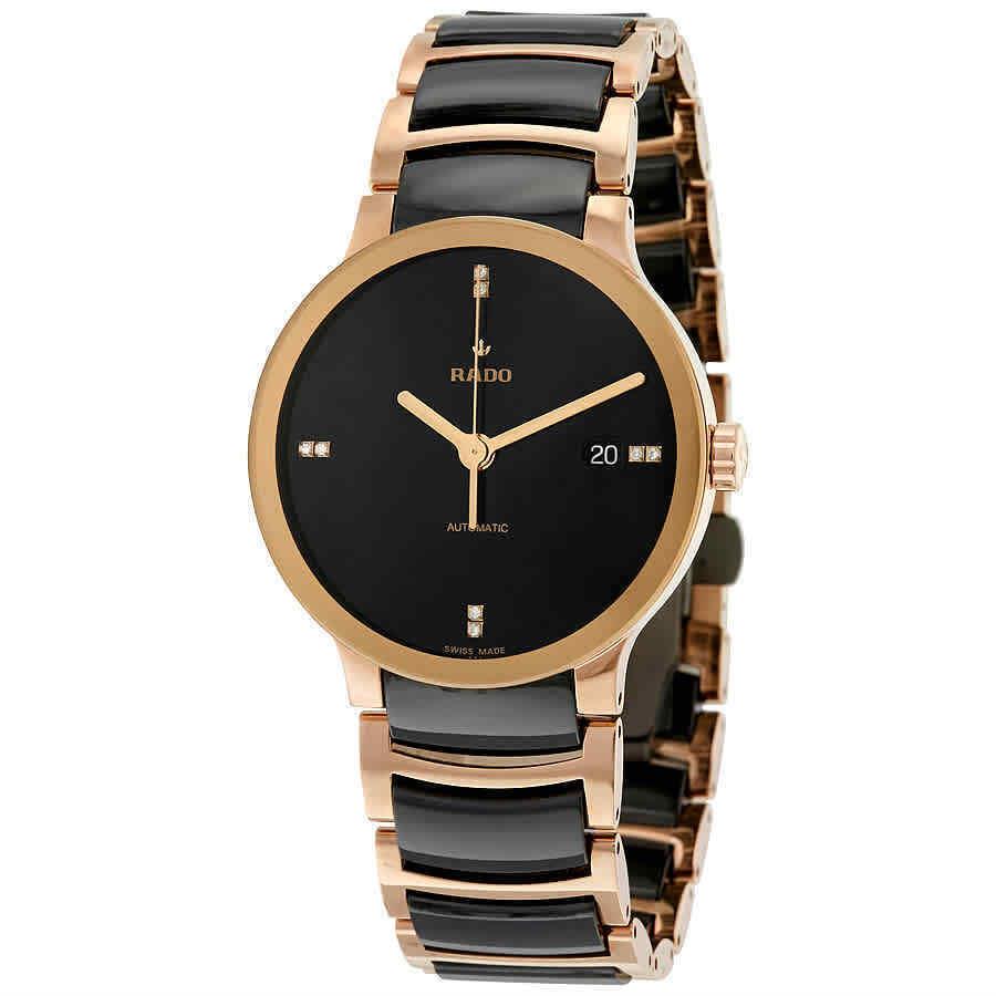 Rado Centrix Black Dial Automatic Unisex Watch R30036712 - Dial: Black, Band: Rose Gold PVD, Bezel: Rose Gold PVD