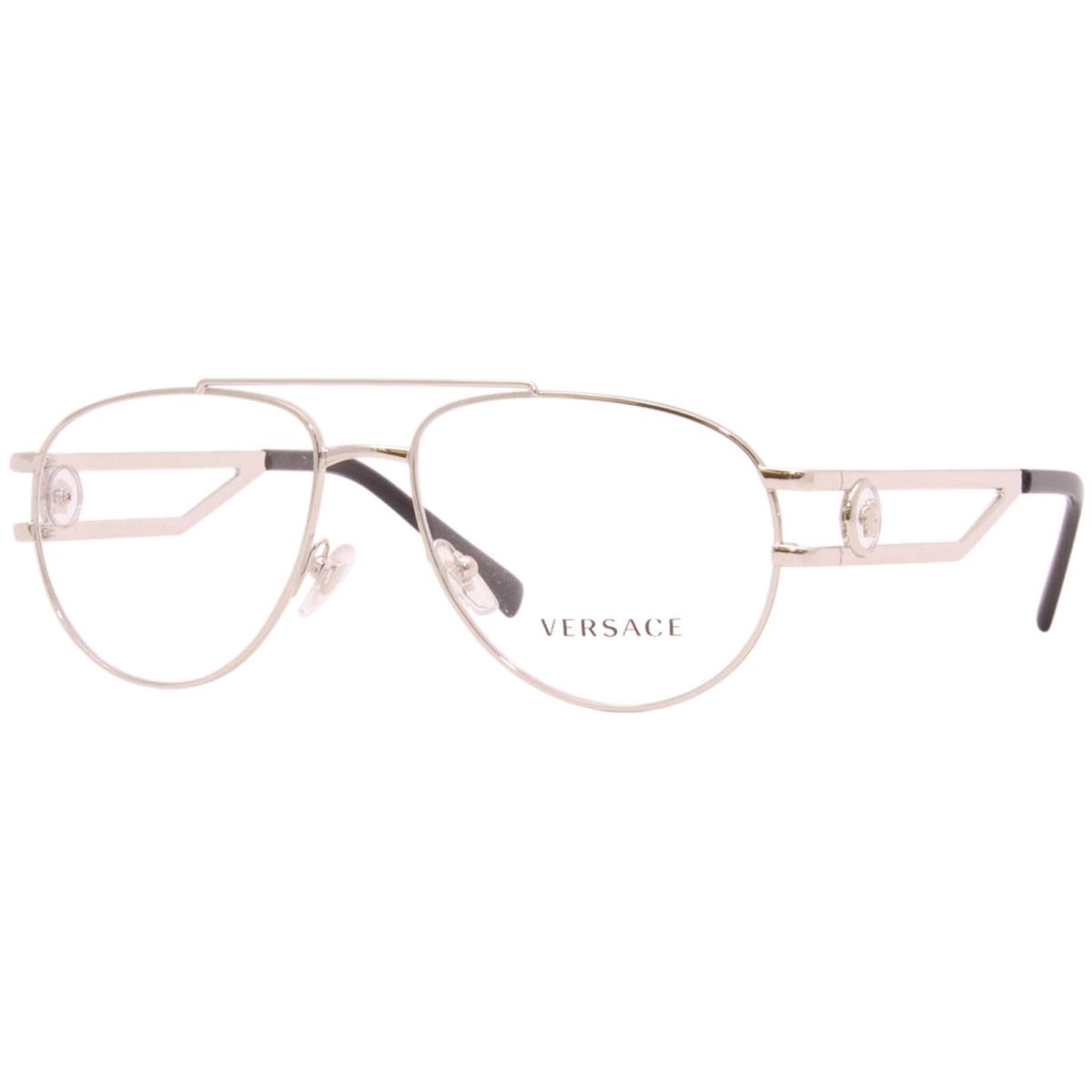 Versace 1269 1000 Eyeglasses Men`s Silver Full Rim Pilot Optical Frame 55-mm