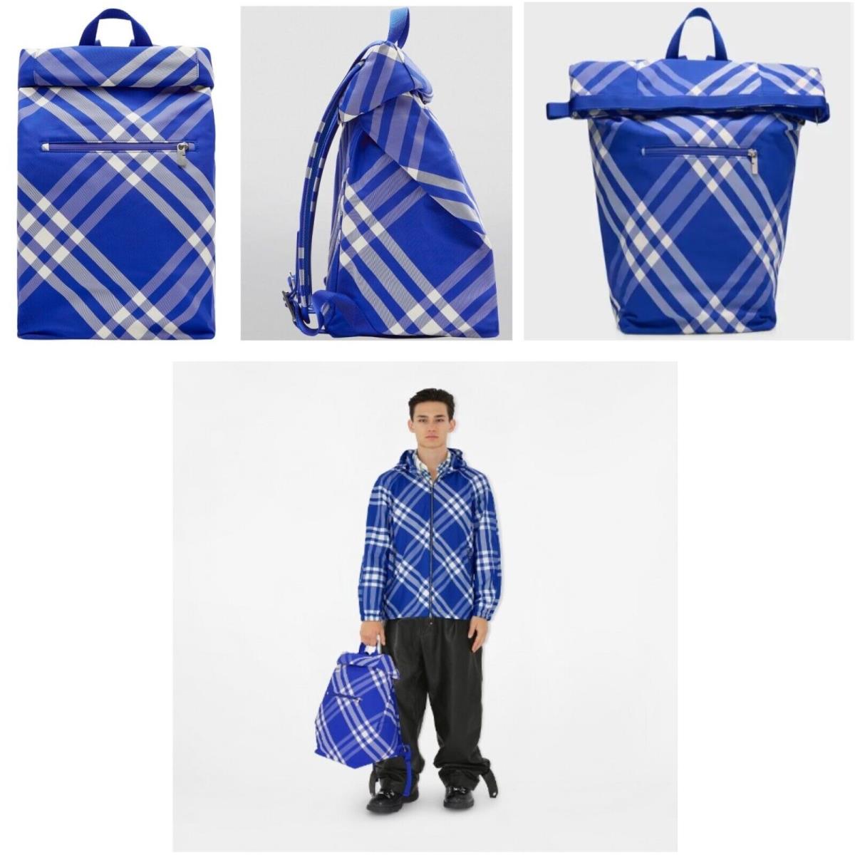 Burberry Check Canvas Roll Backpack Blue Italy w Dustbag