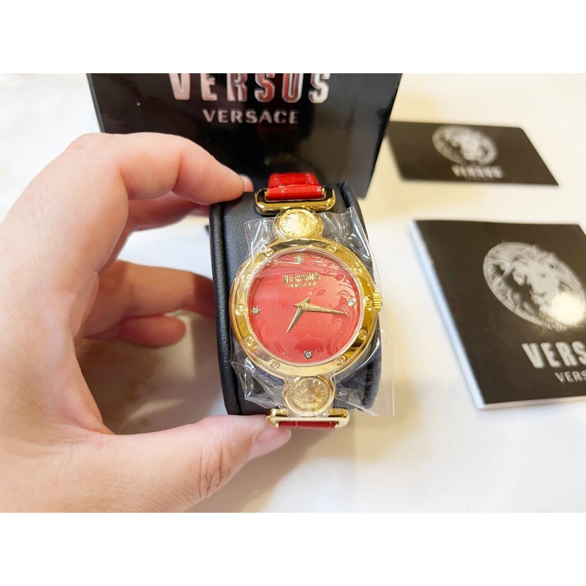 Versus by Versace Women`s SOL030015 Sunnyridge Red Dial Leather Band Watch