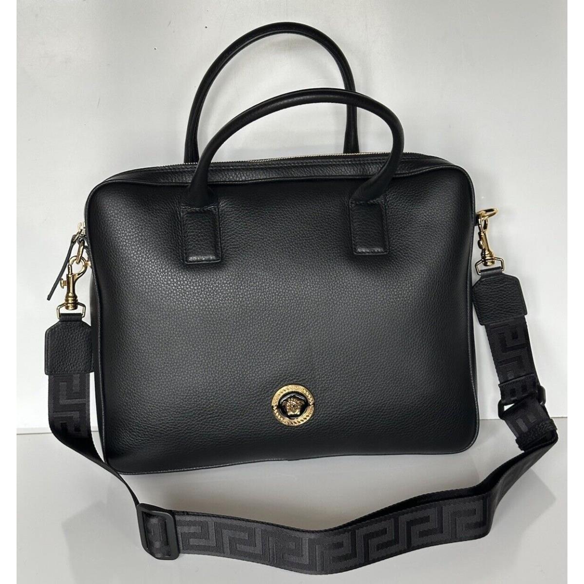 Versace Grainy Calf Leather Black Briefcase Bag Italy 1013360