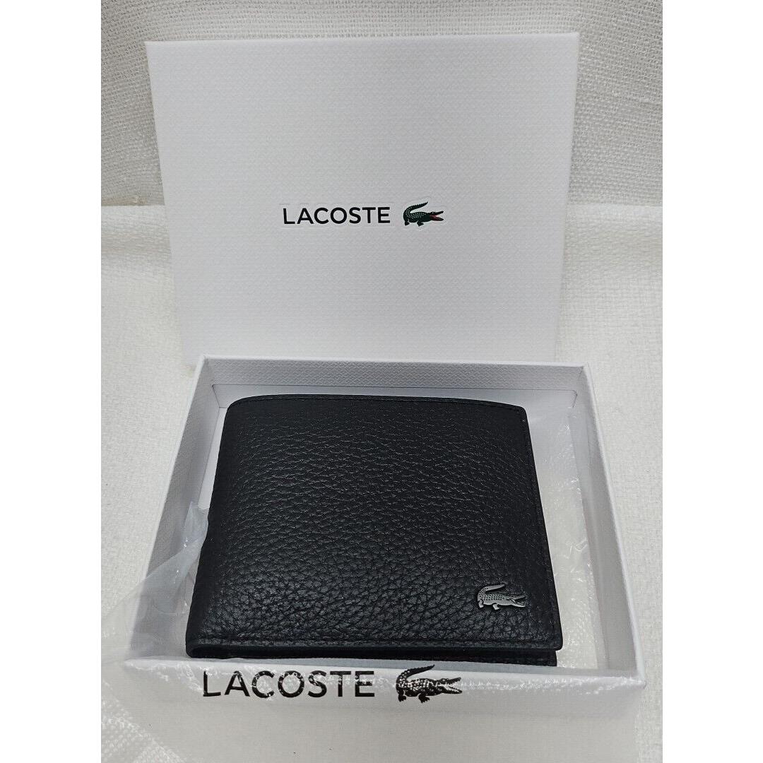 Lacoste Men`s Classic Black Cow Leather S Billfold Wallet Noir