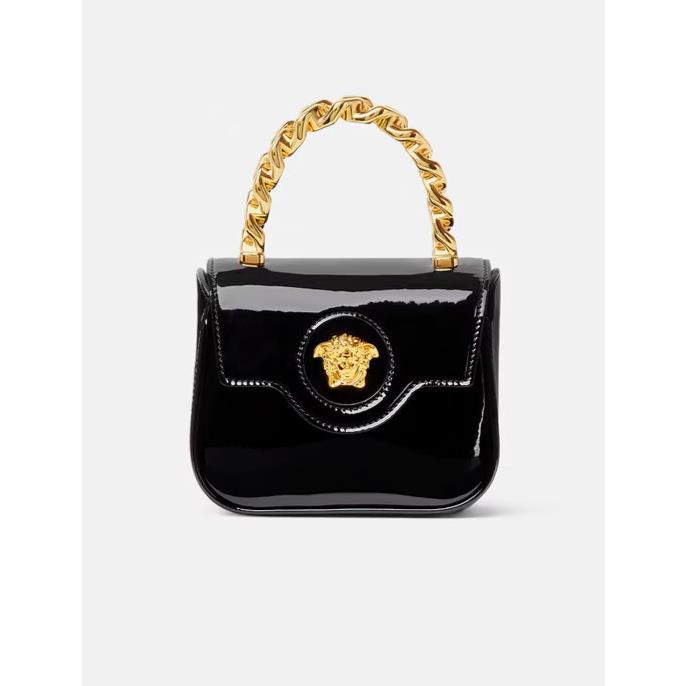 Versace V1709 Womens Black Patent Leather LA Medusa Mini Shoulderbag