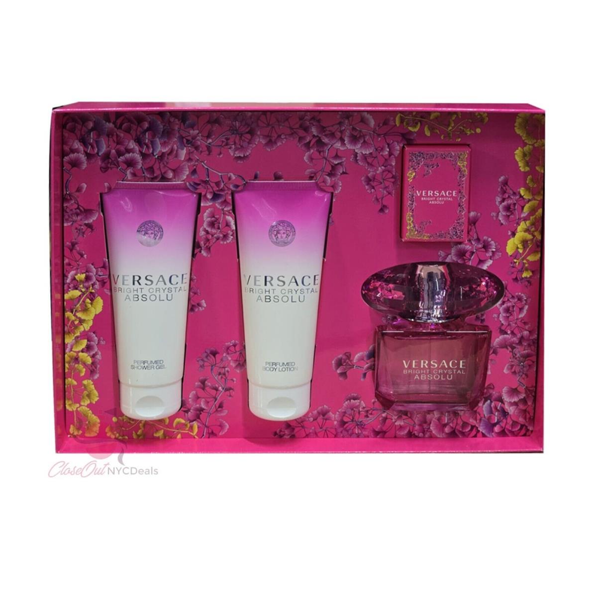 Versace Bright Crystal Absolu Perfume For Women-3.0 oz Edp Spray 4PC Gift Set