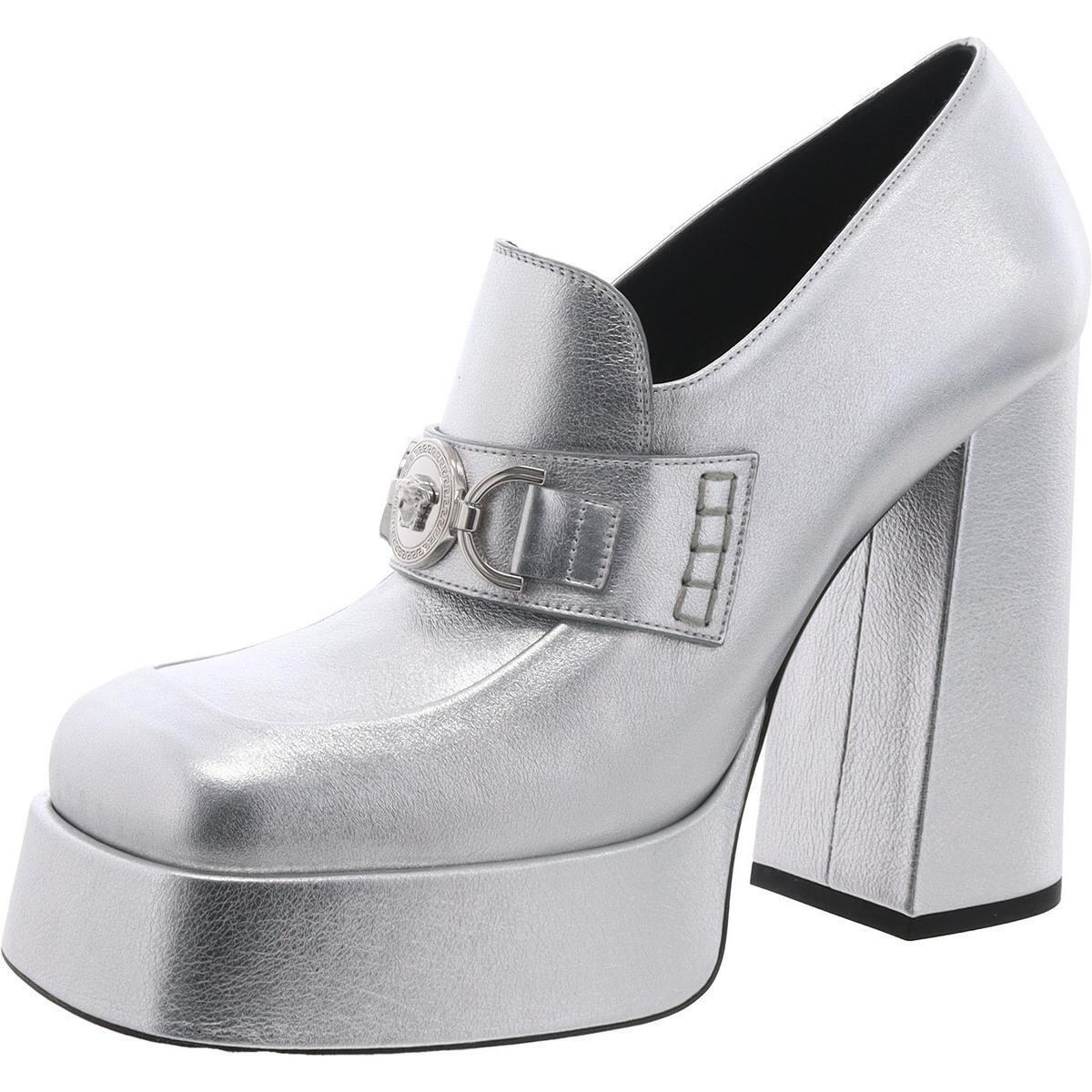 Versace Womens Silver Leather Platform Heels Shoes 41 Medium B M Bhfo 2299