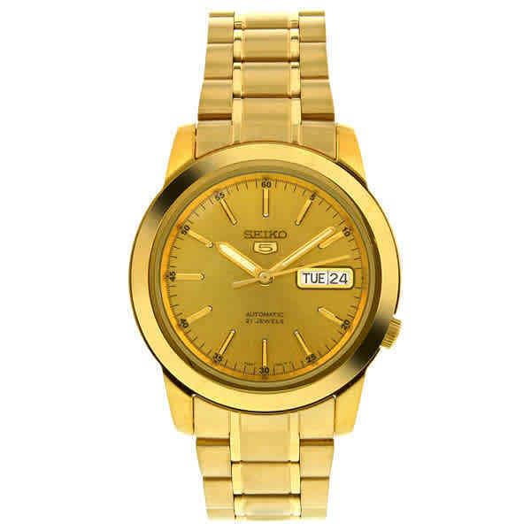 Seiko 5 Automatic Champagne Dial Yellow Gold-tone Men`s Watch SNKE56