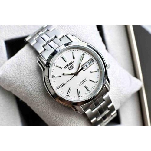 Seiko 5 Automatic Day/date White Dial Stainless Steel 30M Men`s Watch SNKL75K1