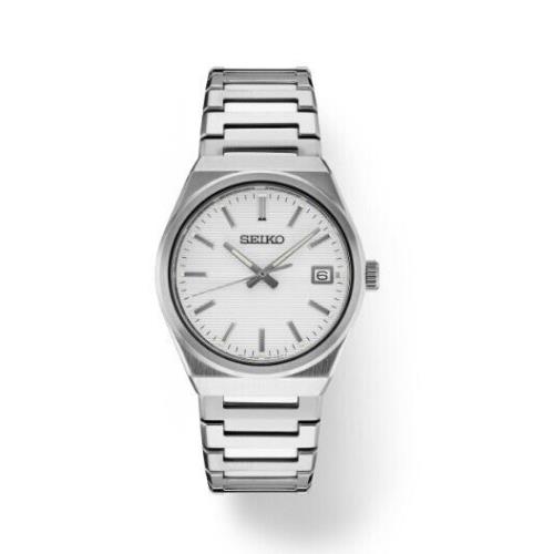 Seiko Essentials Silver Pressed Pattern Sleekly Angled Dial Men`s Watch SUR553P1