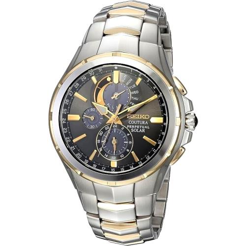 Seiko SSC376 Coutura Solar Perpetual Alarm Chronograph Two Tone Men`s Watch