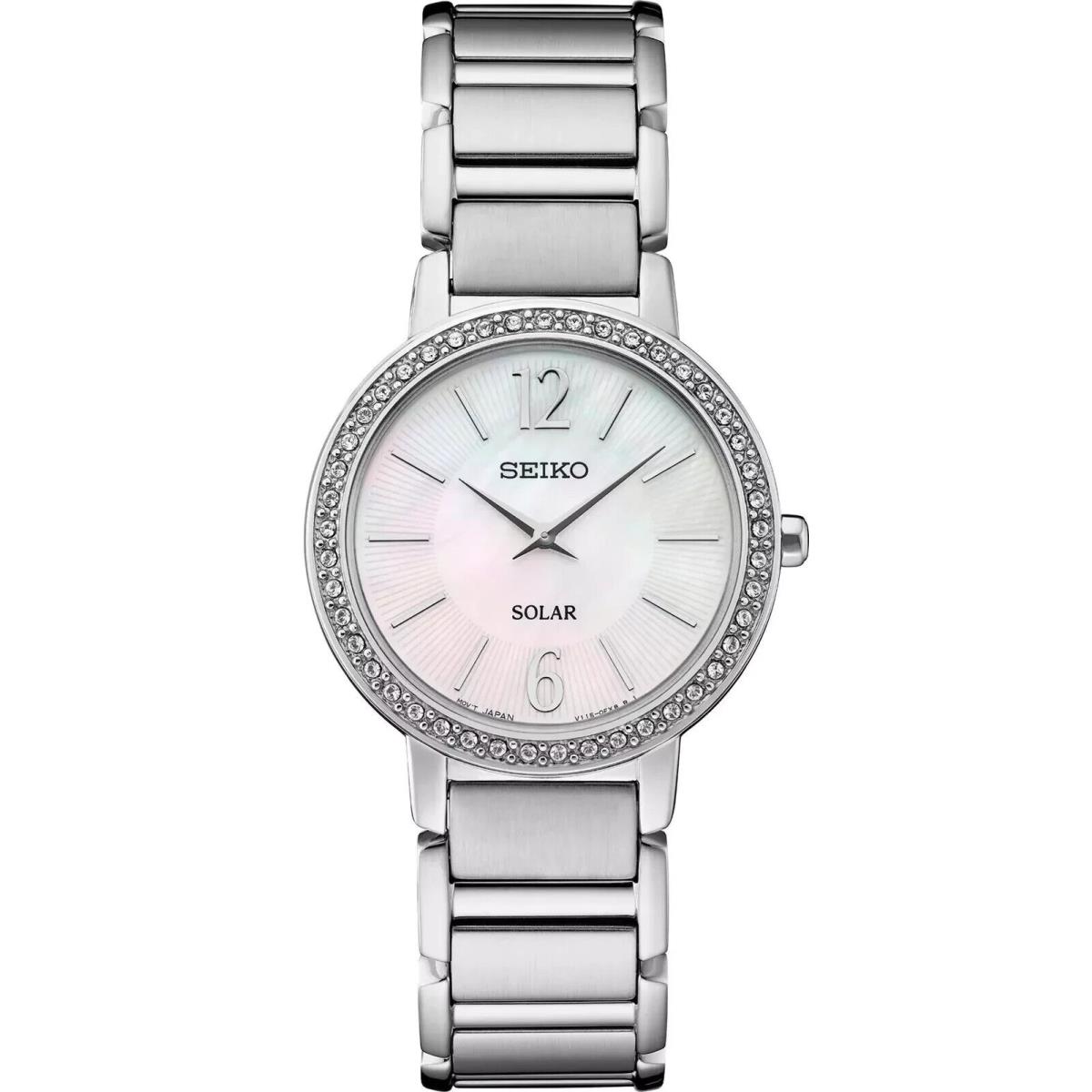 Seiko SUP467 Solar Essentials Collection Mop Dial 45 Crystals Women`s Watch