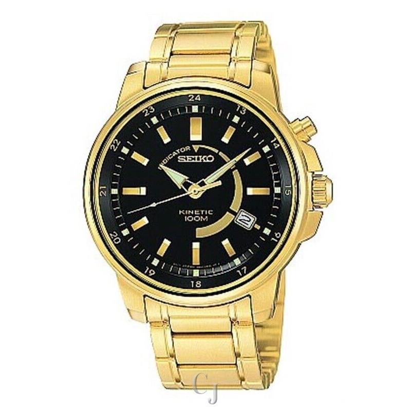 Seiko Black Dial Kinetic Stainless Steel Men S Watch SKA390