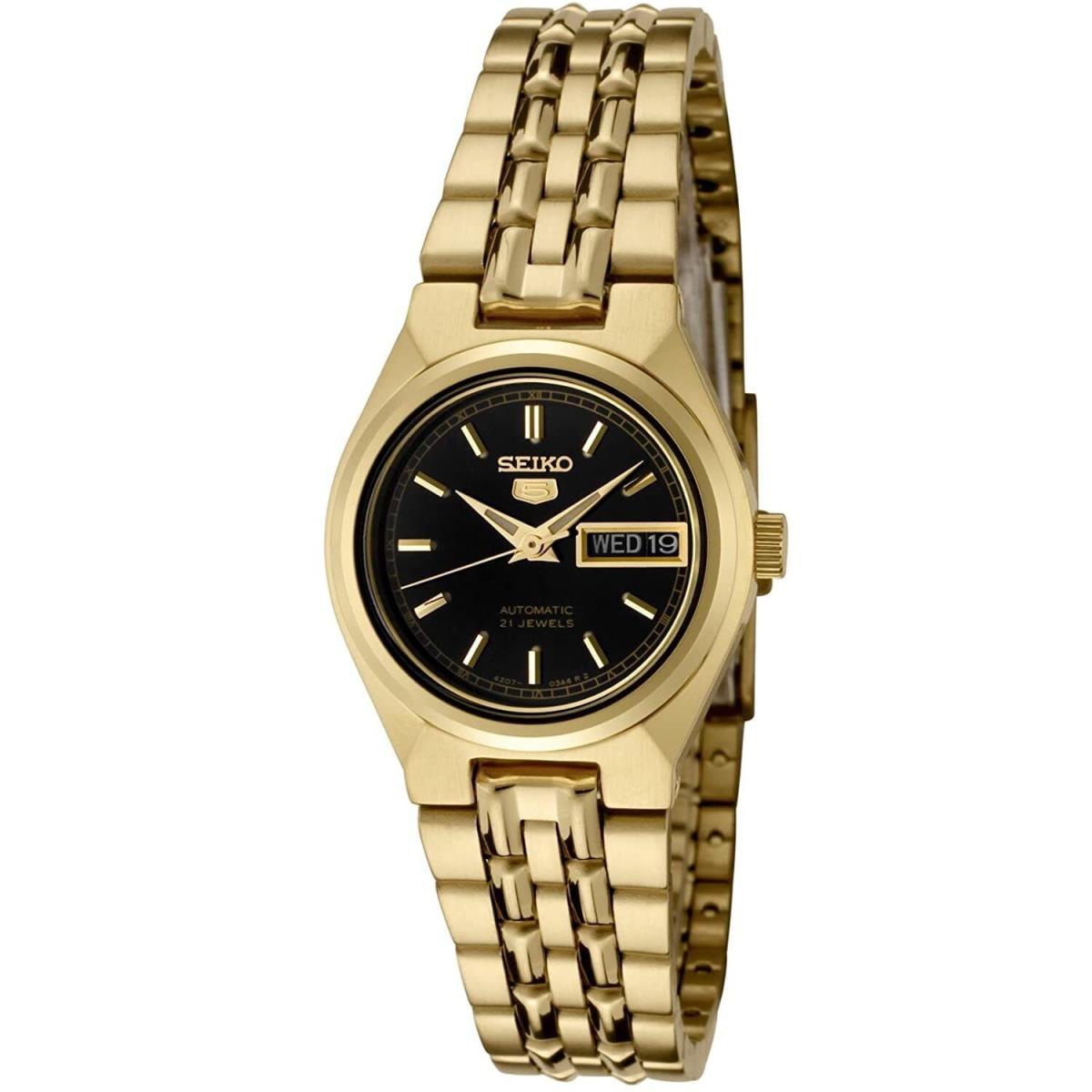 Seiko Women`s SYMA06K Seiko 5 Automatic Black Dial Gold-tone Steel Watch