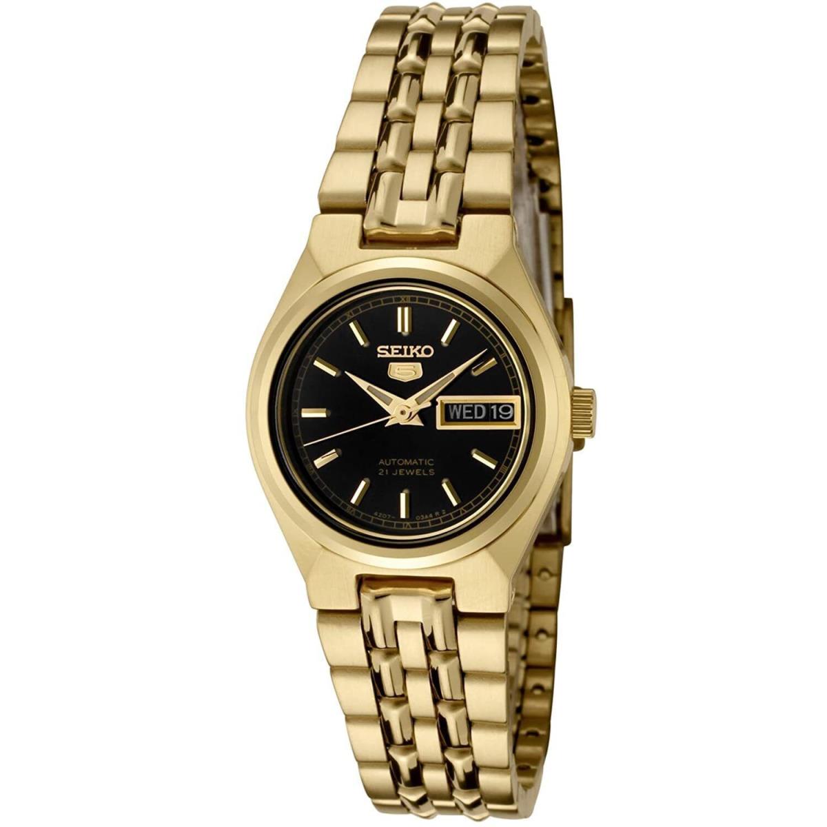 Seiko Women`s SYMA06K Seiko 5 Automatic Black Dial Gold-tone Stainless Steel